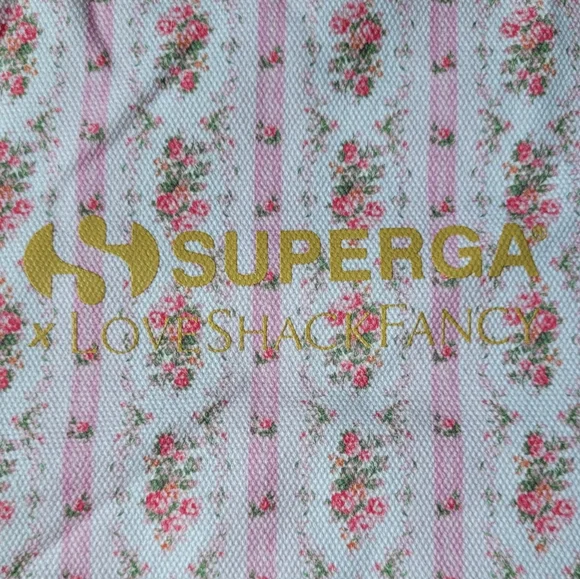 LOVESHACKFANCY X SUPERGA FLORAL BOW TOTE BAG PINK WHITE GOLD - Picture 6 of 14
